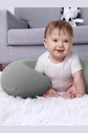 Pum Pum Kids Grey U Shaped Fibre Filled Faux Velvet Ultra Soft Baby Pillow