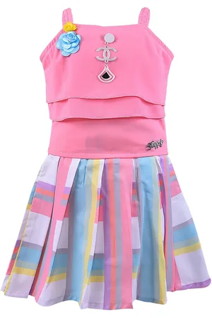 Wish Karo Girls Pink & Blue Top with Skirt