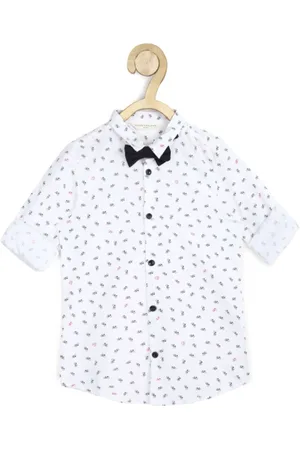 Peter England Boys White Slim Fit Printed Cotton Party Shirt