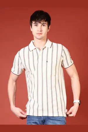 V-Mart Men Striped Polo Collar Pockets Slim Fit T-shirt