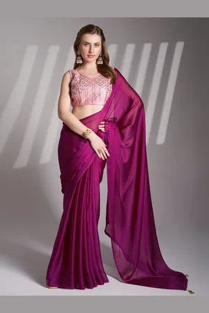Kalista Solid Satin Saree With Blouse Piece