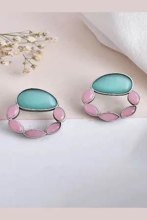 Dastoor Silver-Plated Stone-Studded Contemporary Studs Earrings