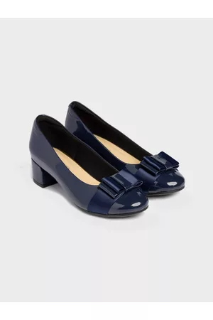 LEMON & PEPPER Blue Block Pumps with Bows