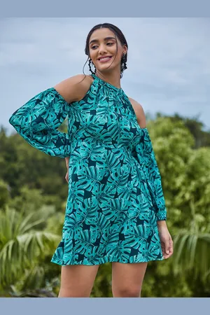 ATHENA Green Floral Crepe Dress