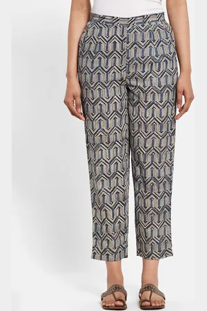 Fabindia Women Grey Block Printed Regular Trousers