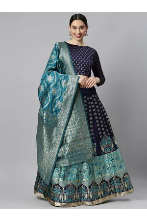 DIVASTRI Blue & Green Woven Design Lehenga Choli