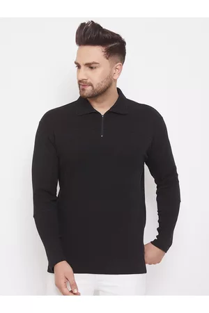 Hypernation Men Black Polo Collar T-shirt