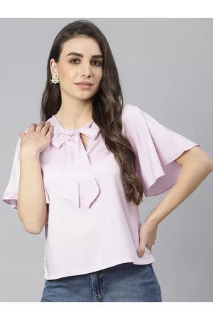 DEEBACO Women Purple Solid Tie-Up Neck Top