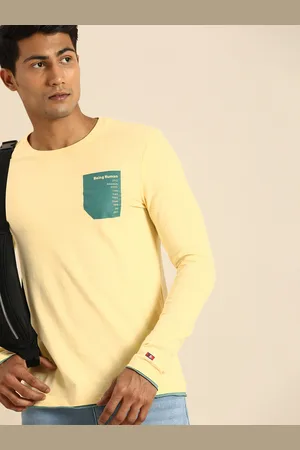 Being Human Men Yellow Solid Pocket Detailed Pure Cotton T-shirt