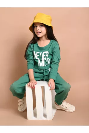 LilPicks Girls Green & White Printed Top with Trousers