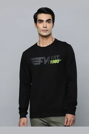 Flying Machine Men Black Brand Logo Printed Pullover Sweatshirt