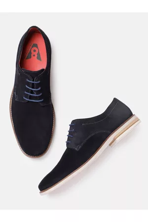 Ruosh Men Navy Blue Solid Suede Derbys