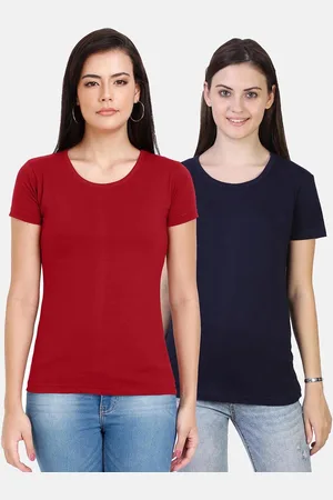 Fleximaa Women Pack of 2 Maroon & Navy Blue Cotton T-shirts