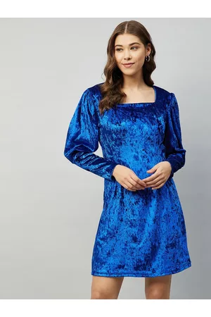 Carlton London Woman Blue Velvet A-Line Dress