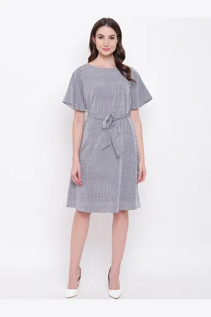 Mayra Women Navy Blue Striped Fit and Flare Dress