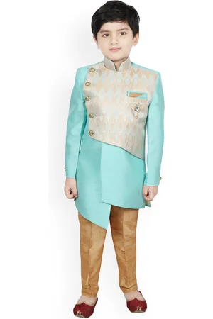 SG Boys Turquoise Blue Solid Sherwani Set