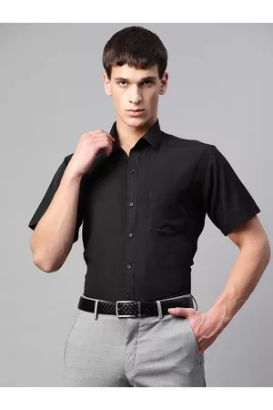 English Navy Men Black Polyester Slim Fit Solid Formal Shirt