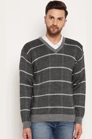 Duke Men Grey & Off White Checked Pullover