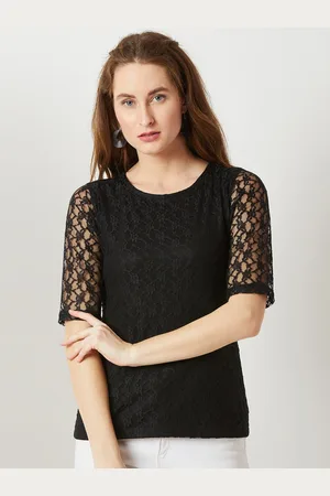 Miss Chase Women Black Self Design Pure Cotton Top