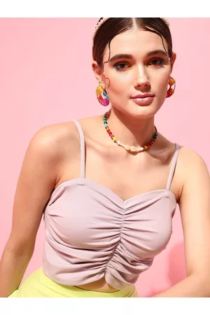 STREET 9 Women Lavender Solid Fitted Crepe Crop Top