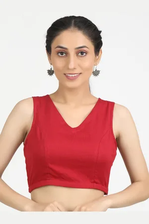 Llajja Women Red Solid Pure Cotton Non Padded Saree Blouse