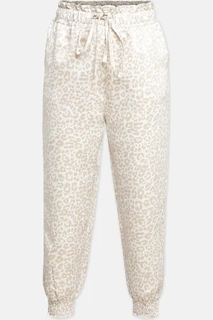 Oxolloxo Girls Beige & Off-White Animal Printed Relaxed Straight Leg Joggers Trousers