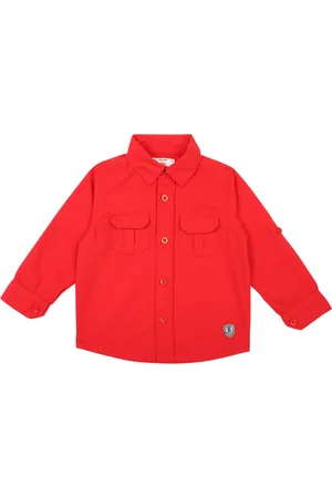 BodyCare Boys Red Slim Fit Solid Casual Shirt