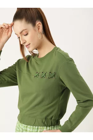 DressBerry Women Green Solid Sweatshirt