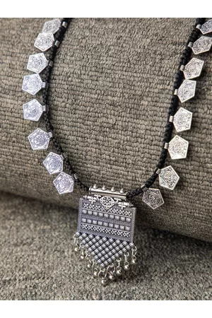 DEEBACO Silver-Toned & Black Silver Silver-Plated Oxidised Necklace