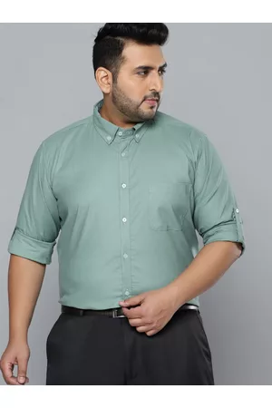 DENNISON Men Plus Size Olive Green Smart Slim Fit Stretchable Lycra Plus Size Formal Shirt