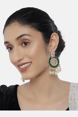 LAIDA Green Gold-Plated Kundan-Studded Circular Drop Earrings
