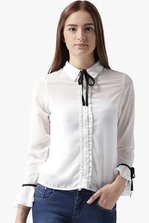 DODO & MOA Women White Georgette Styled Back Top