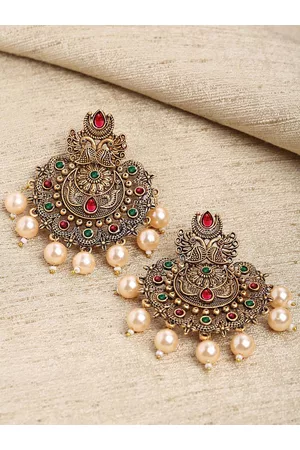 karatcart Women Gold-Plated Red Floral Drop Earrings