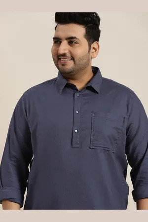 Sztori Men Plus Size Navy Blue Solid Pure Cotton Casual Shirt