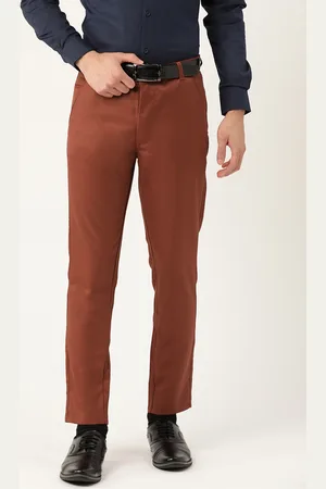SOJANYA Men Rust Brown Smart Fit Solid Formal Trousers