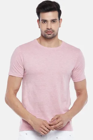 Pantaloons Men Pink Solid Round Neck T-shirt