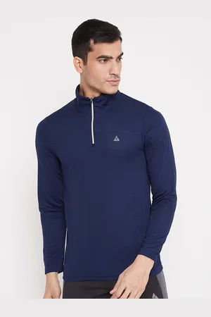 ATHLISIS Men Navy Blue High Neck Rapid Dry Running T-shirt