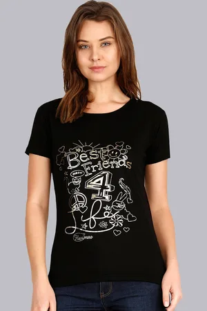Fleximaa Women Black Typography Printed T-shirt