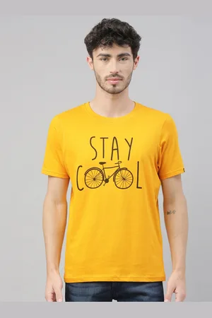 Bushirt Men Mustard Yellow & Brown Printed Round Neck Organic Cotton T-shirt