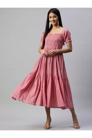 RAJGRANTH Women Pink Solid A-Line Midi Dress