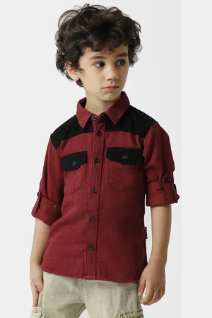 KATE & OSCAR Boys Red Standard Checked Pure Cotton Casual Shirt