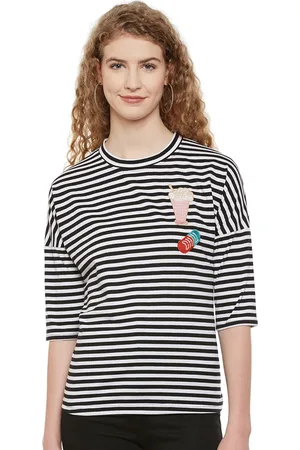 Miss Chase Women Black & White Striped Top