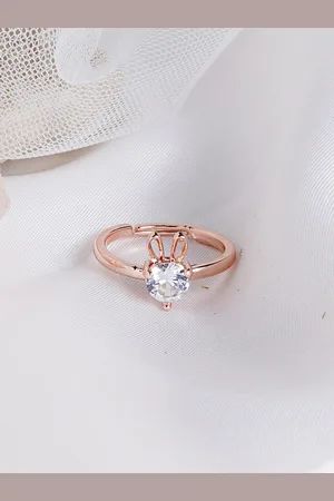 Joker & Witch Rose Gold-Plated Bunny Hop Rhinestones-Studded Adjustable Finger Ring
