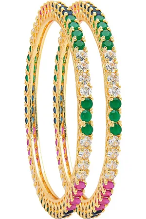 Shivansh Women Set Of 2 Gold-Plated Pink & Green Stone-Studded Bangles