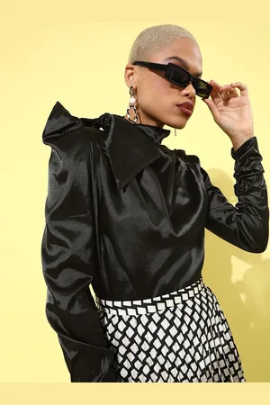 iki chic Women Black Solid Satin Top