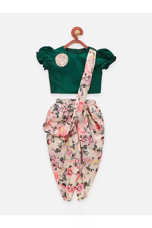 LilPicks Girls Green & White Solid Top with Dhoti Pants