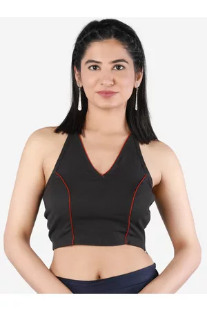 Llajja Women Black Solid Non-Padded Pure Cotton Saree Blouse
