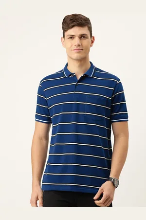 Peter England Men Blue & White Striped Polo Collar T-shirt