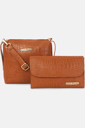 Bagsy Malone Tan Textured Structured Sling Bag with Pouch