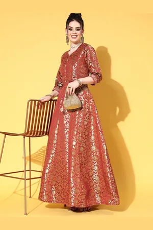 Chhabra 555 Women Charming Maroon Ethnic Motifs Brocade Dress